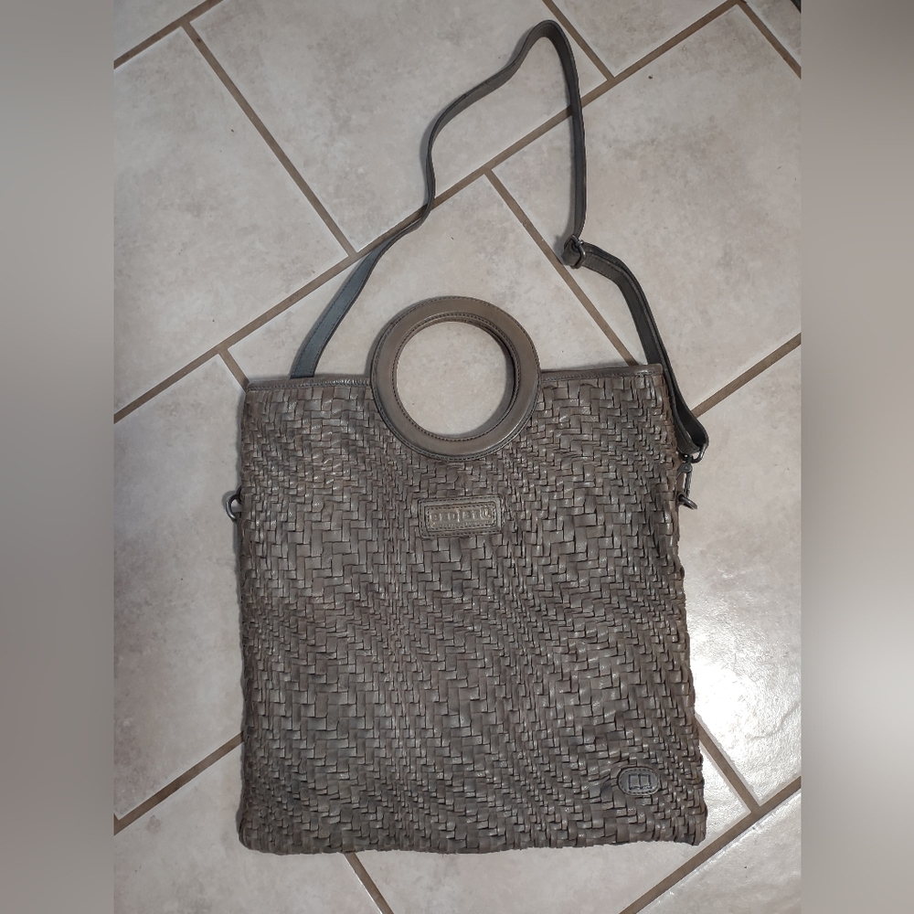 BEDSTU Adele Light Gray Rustic X Woven Leather Crossbody Handbag Purse